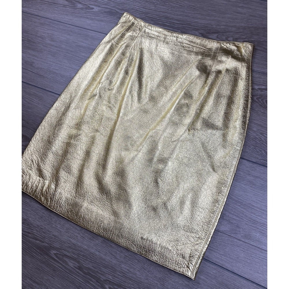 Zang Toi Women's Vintage Leather Mini Skirt Gold Size 12